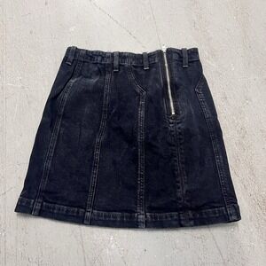 AGOLDE Black Denim‎ Mini Skirt Size 27 Side Zipper High-Rise Raw Hem Cotton